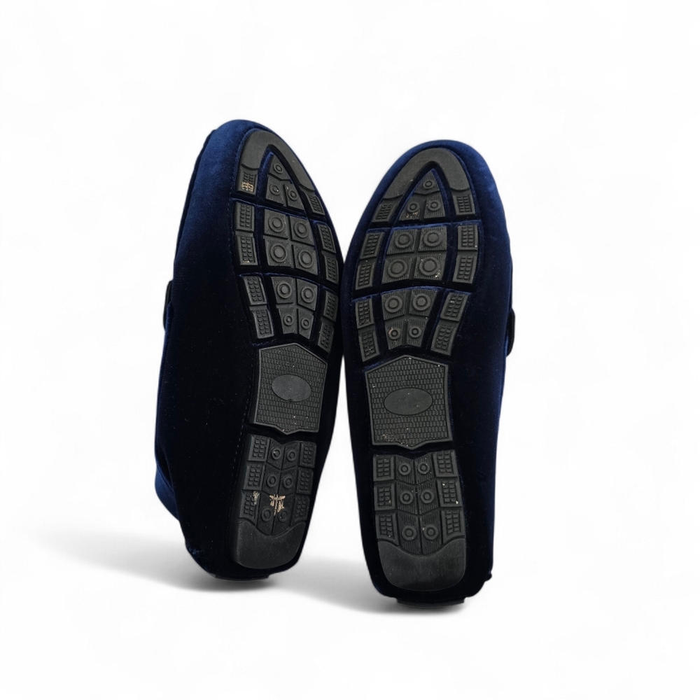 Royal Shoes Navy Velvet Loafers – Luxe Horsebit Slip-On Flats Size 10 - Picture 4 of 5